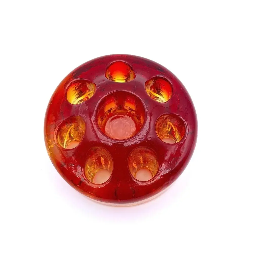 Vintage Fenton Amberina Glass Flower Frog 8 Hole Cadmium Glow UV Blacklight
